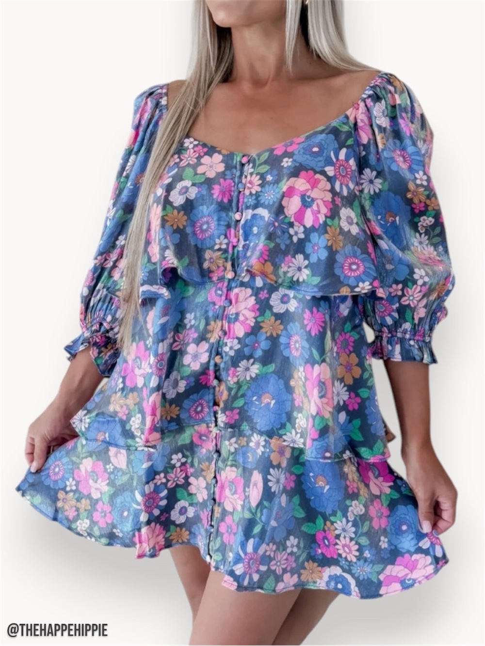 🏷️ Storia Navy Floral Puff-Sleeve Mini Dress - NWT
